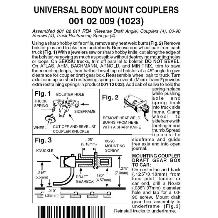 Micro Trains N Scale Universal Body Mount Couplers Reverse Draft Angle 1023