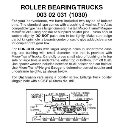 Micro Trains N Scale Roller Bearing Trucks with Short Extension Magne-Matic Couplers 1030