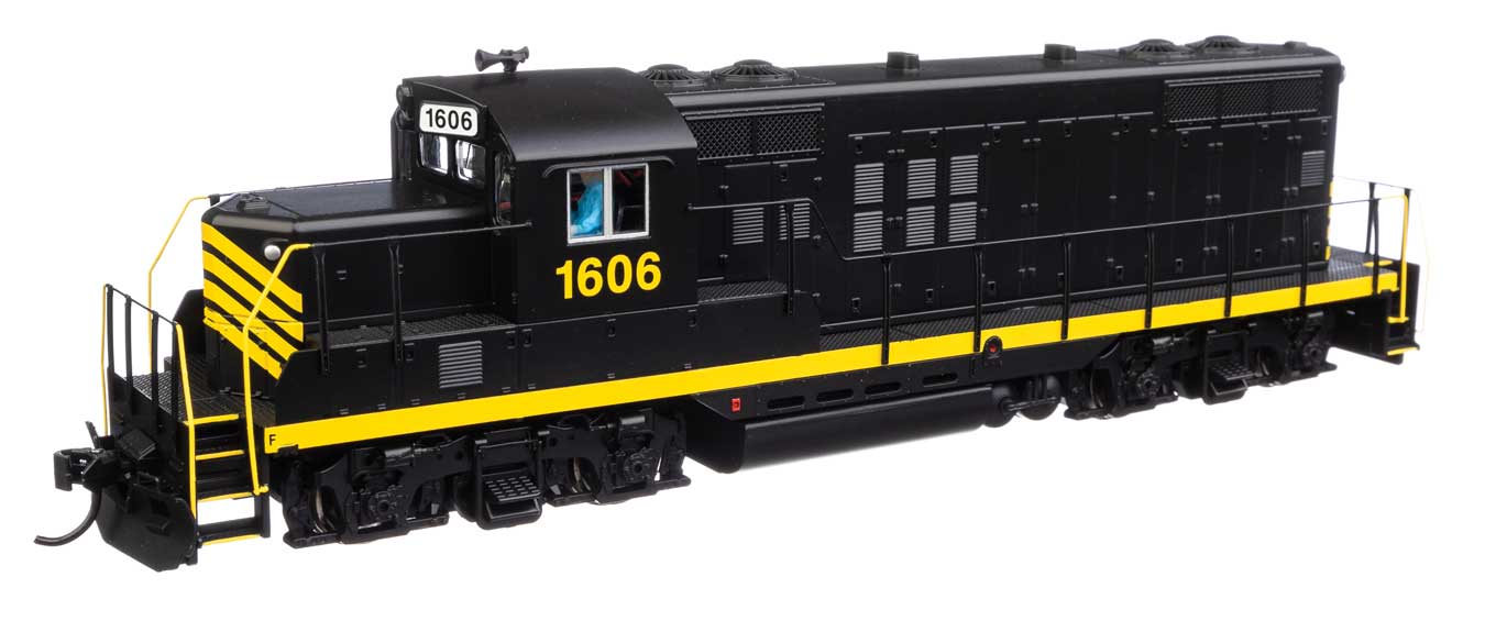 Walthers Mainline HO Scale EMD GP9 Phase II Chopped Nose ESU LokSound Leased Unit #1606 (black w/yellow stripes numbered unlettered)