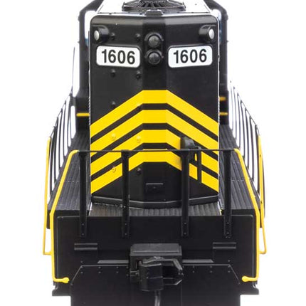 Walthers Mainline HO Scale EMD GP9 Phase II Chopped Nose ESU LokSound Leased Unit #1606 (black w/yellow stripes numbered unlettered)