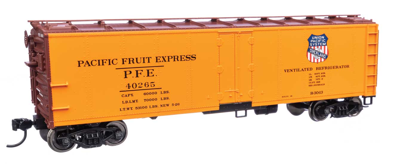 Walthers Mainline HO Scale Pacific Fruit Express #40265 Overland logo 40' Steel Reefer with Dreadnaught Ends