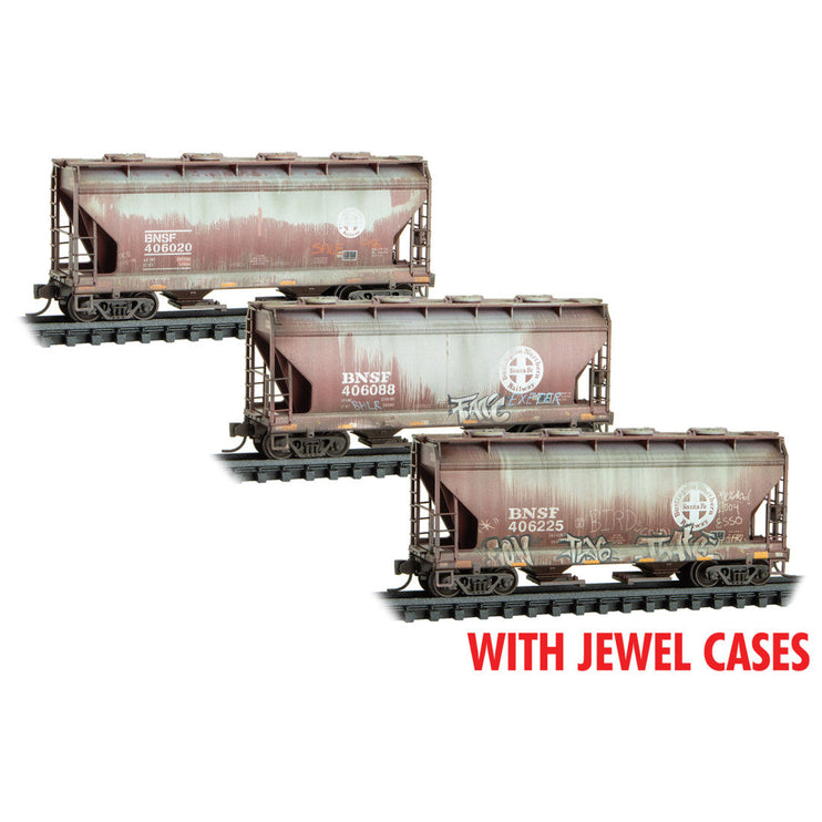 Micro Trains N Scale BNSF Covered Hopper Weathered 3-Pack RD# BNSF 406020, 406088, 406225