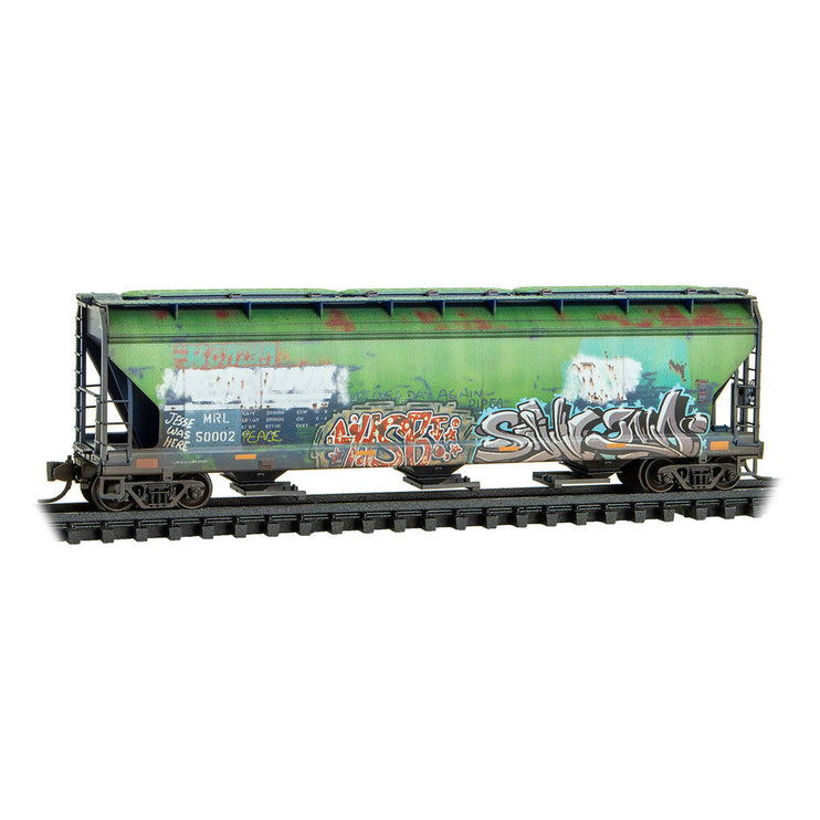 Micro Trains N Scale Montana Rail Link Weathered 3-Bay Covered Hopper w/ Elongated Hatches 3-Pack JEWEL Case RD# MRL 50002, 50007, 50024