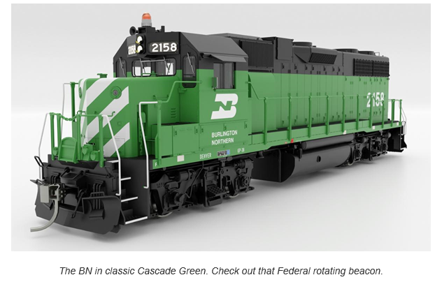 Rapido 38029 HO EMD GP38 Low Nose - Standard DC -- Burlington Northern #2158 (Cascade Green, black, white)