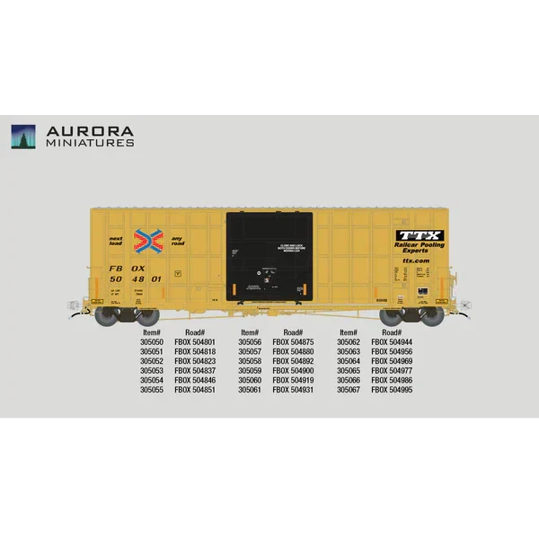 Aurora Miniatures HO Scale Gunderson / Greenbrier 6276 cf 50′ Plate F Boxcar - FBOX (2004 ver.) 504851