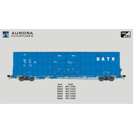 Aurora Miniatures HO Scale BKTY GATX Blue Greenbrier 7550 cf 60' Plate F Boxcar 1st Run 157600