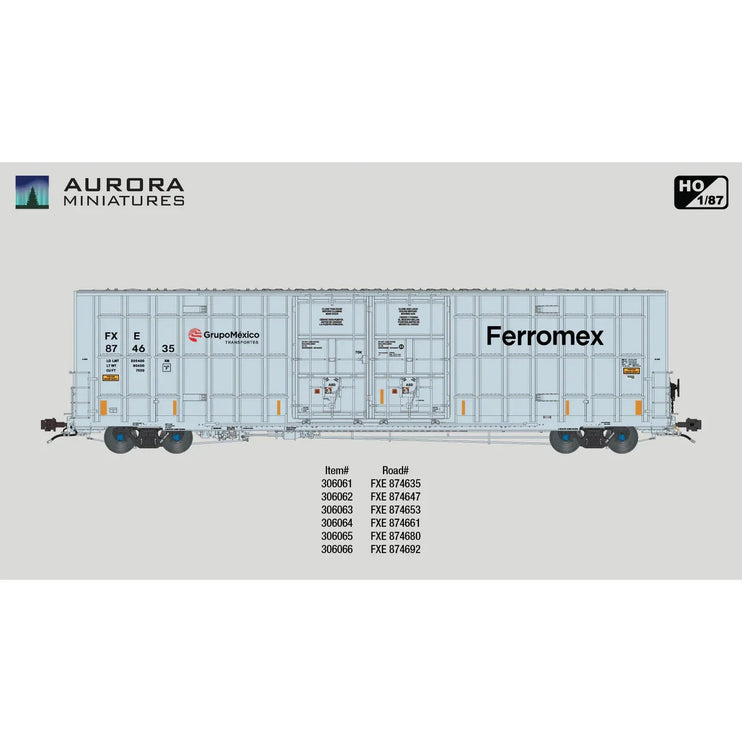 Aurora Miniatures HO Scale FXE Ferromex Greenbrier 7550 cf 60' Plate F Boxcar 1st Run 874653