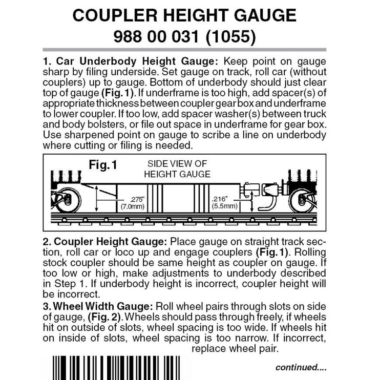 Micro Trains N Scale Coupler Height Gauge 1055