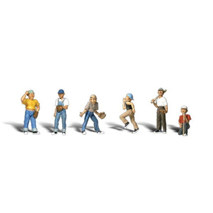 Baseball Players II - HO Scale - More youngsters - one on deck, a bat-boy, a scared baseman, a runner and two fielders