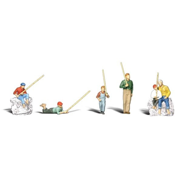 Gone Fishing - HO Scale - A set four boys and two men enjoy a day of fishing