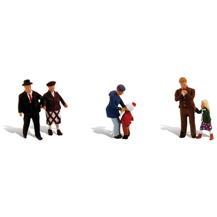 Young & Old - HO Scale - Set of 6 figures includes an elderly couple, mom, dad and two children