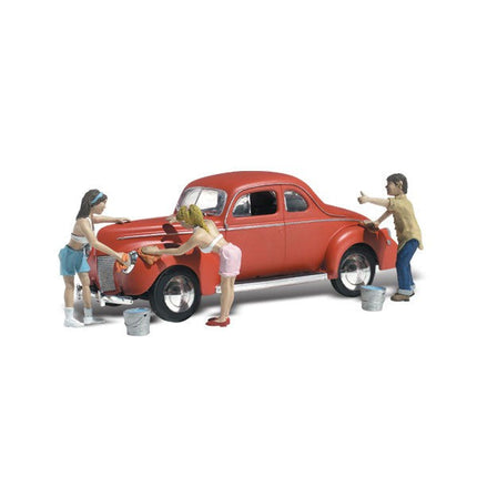 HO Autoscene Suds & Shine 1940's Ford Coupe w/Figures North Woods Hobbies - Model Train Store Near Me