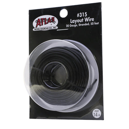 Atlas HO 20g Wire Black (50ft) Train Supply Model Train Layout Wire