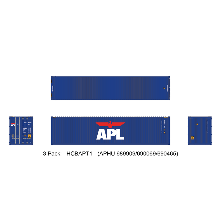 Aurora Miniatures HO 40ft Containers 3 Pack APL Large Logo (APHU 689909/690069/690465) - Train Supply