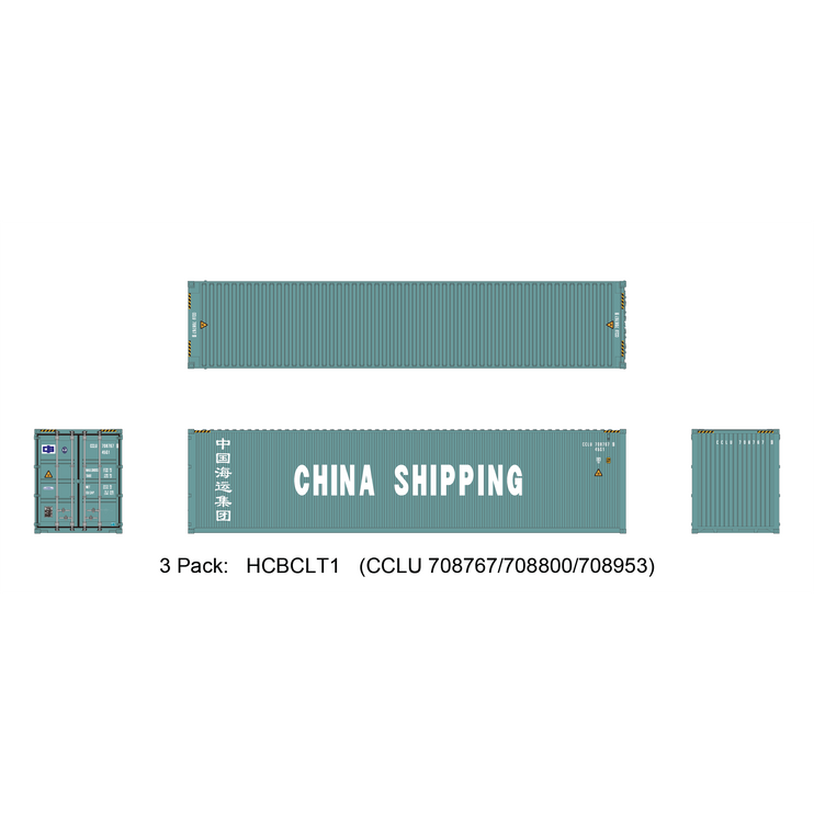 Aurora Miniatures HO 40ft Containers 3 Pack China Shipping (CCLU 708767/708800/708953) - Train Supply