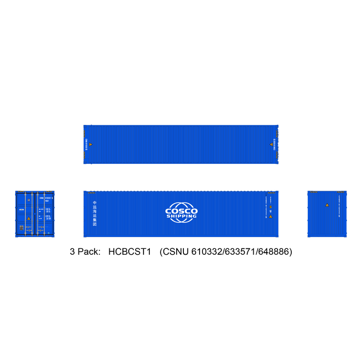 Aurora Miniatures HO 40ft Containers 3 Pack COSCO (CSNU 610332/633571/648886) - Train Supply