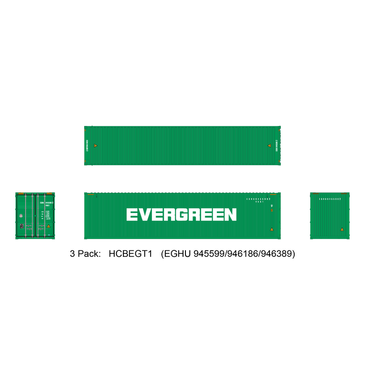 Aurora Miniatures HO 40ft Containers 3 Pack Evergreen (EGHU 945599/946186/946389) - Train Supply