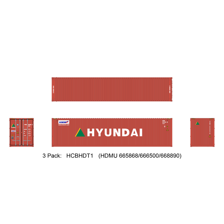 Aurora Miniatures HO 40ft Containers 3 Pack Hyundai (HDMU 665868/666500/668890) - Train Supply