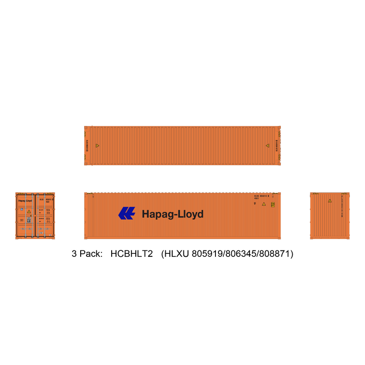 Aurora Miniatures HO 40ft Containers 3 Pack Hapag-Lloyd Small Logo (HLXU 859683/862303/863318) - Train Supply