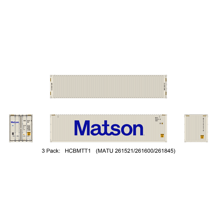 Aurora Miniatures HO 40ft Containers 3 Pack Matson (MATU 261521/261600/261845) - Train Supply