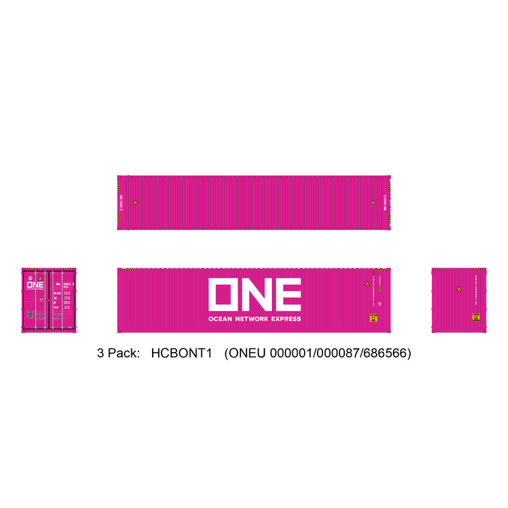 Aurora Miniatures HO 40ft Containers 3 Pack ONE Magenta #1 (ONEU 000001/000087/686566) - Train Supply