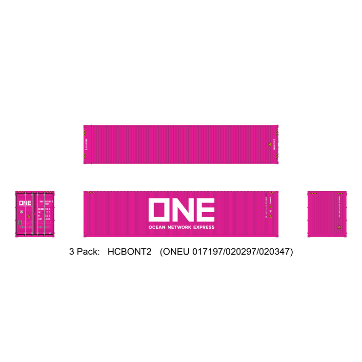 Aurora Miniatures HO 40ft Containers 3 Pack ONE Magenta #2 (ONEU 017197/020297/020347) - Train Supply