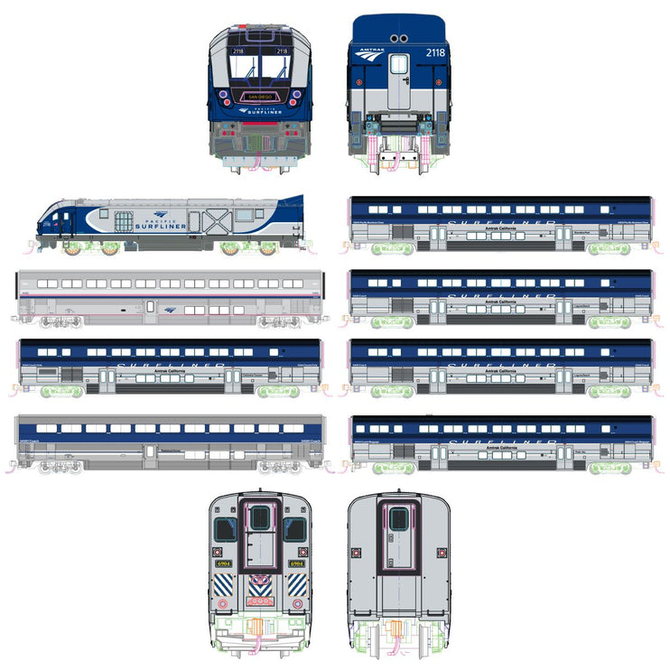 Kato N Scale Amtrak Pacific Surfliner SC-44 Diesel 8-Unit Base Set