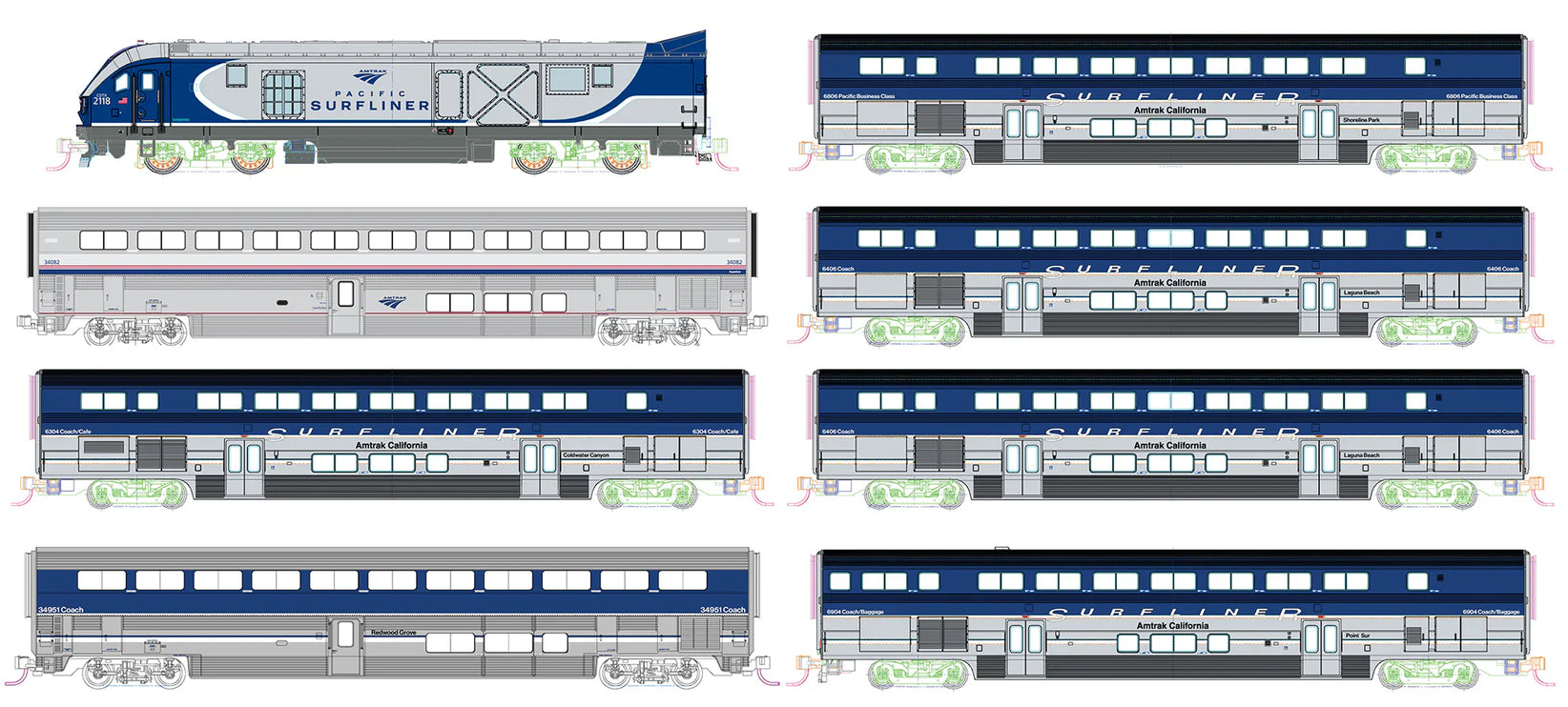 Kato N Scale Amtrak Pacific Surfliner SC-44 Diesel 8-Unit Base Set