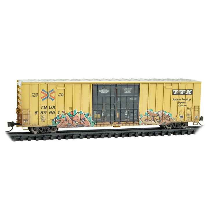 Micro Trains N Scale TTX 60' Rib Side Double-Plug Door High Cube Boxcar w/ modified door detail RD# 665661