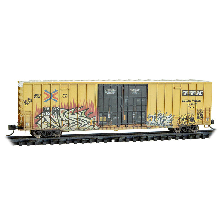 Micro Trains N Scale TTX 60' Rib Side Double-Plug Door High Cube Boxcar w/ modified door detail RD# 665661