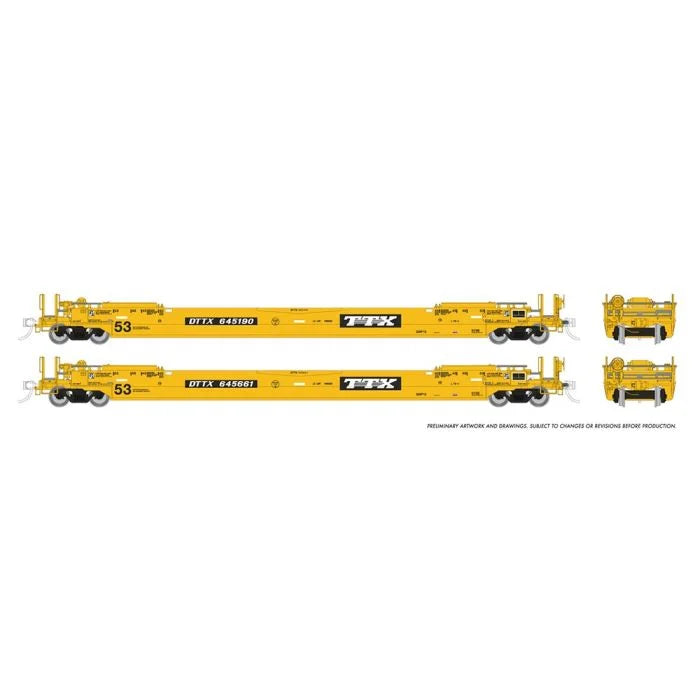 Rapido 401062 HO TTX As Delivered Gunderson 53ft Husky Stack Well Car 6-Pack