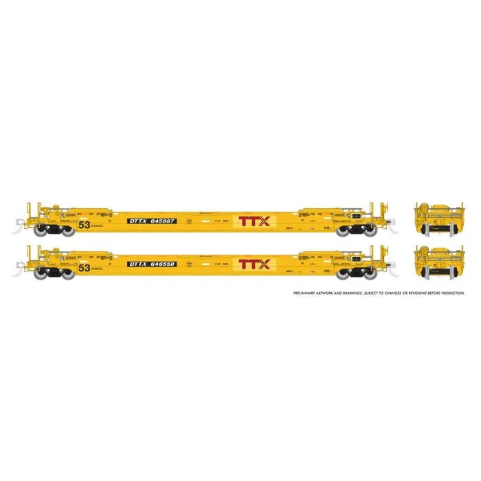 Rapido 401064 HO TTX Patched Logo Gunderson 53ft Husky Stack Well Car 6-Pack