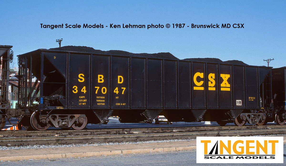 Tangent HO Scale SBD / CSXT Black Repaint 1987+ Bethlehem Steel 3350 CuFt Quad Coal Hopper 