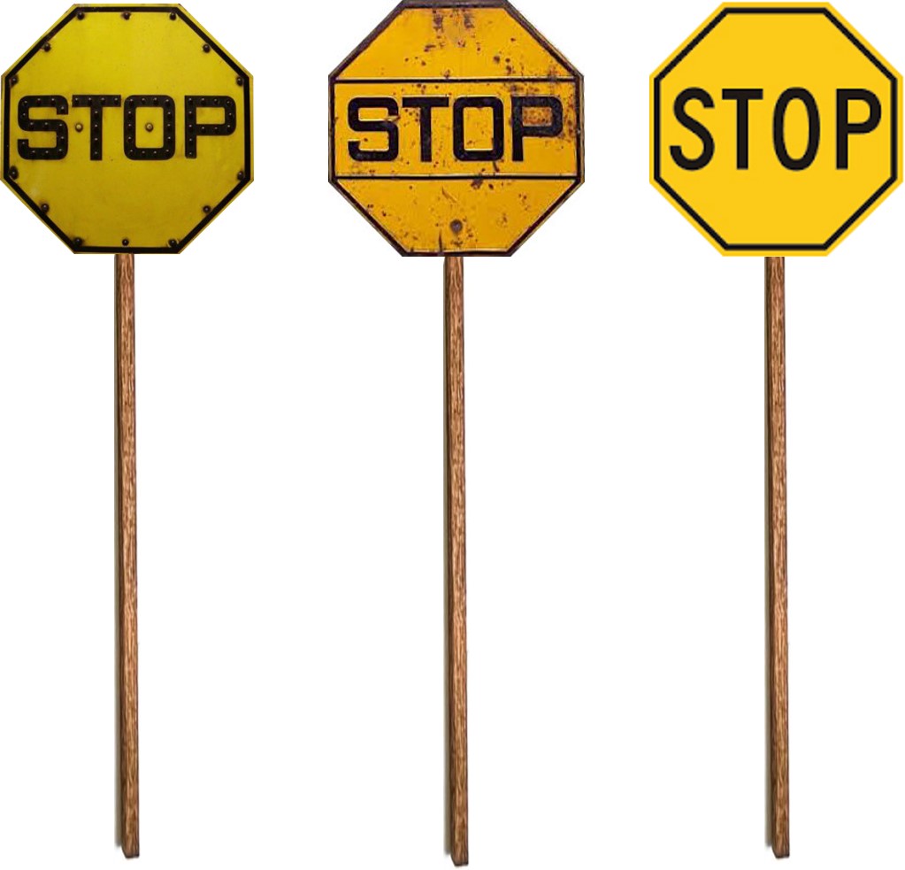O Scale - Yellow Stop Sign w/ Rivets - 2 Pack – Train Supply